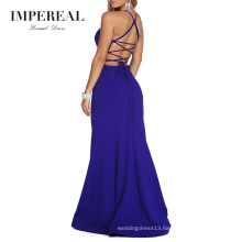 Swing Long Nice Sexy Bare Back Evening Crepe Blue Prom Dress